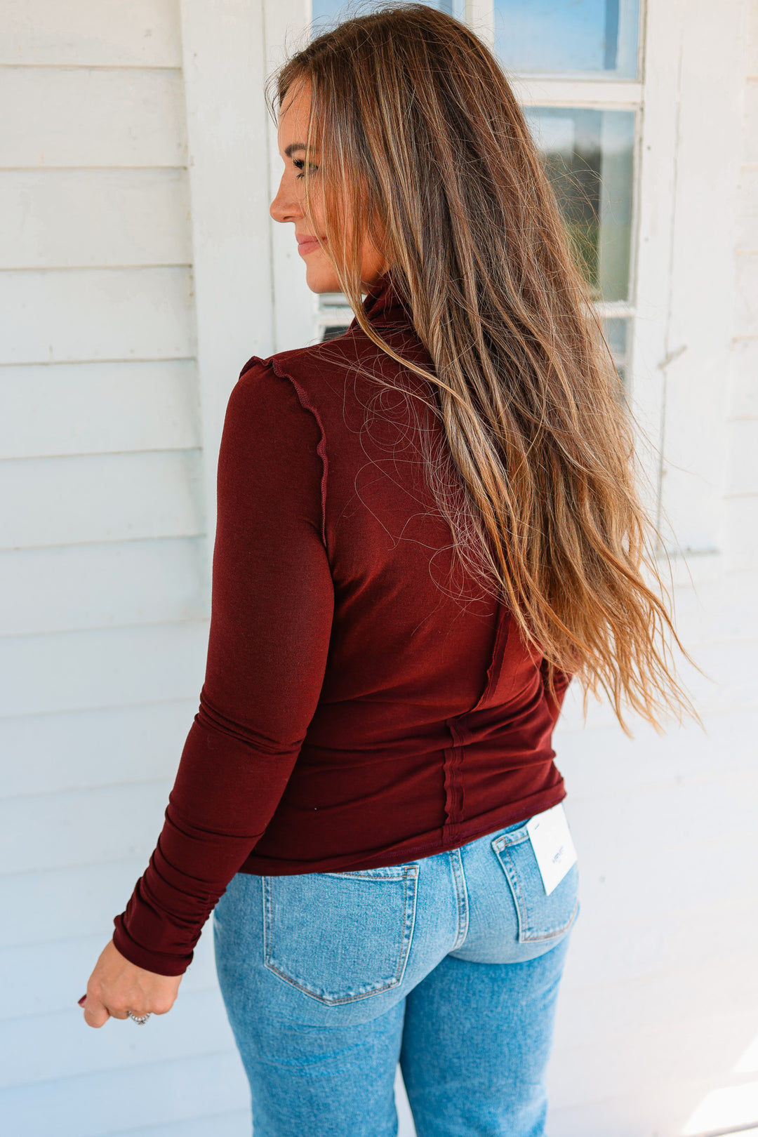 Teagan Turtleneck Top - Burgundy