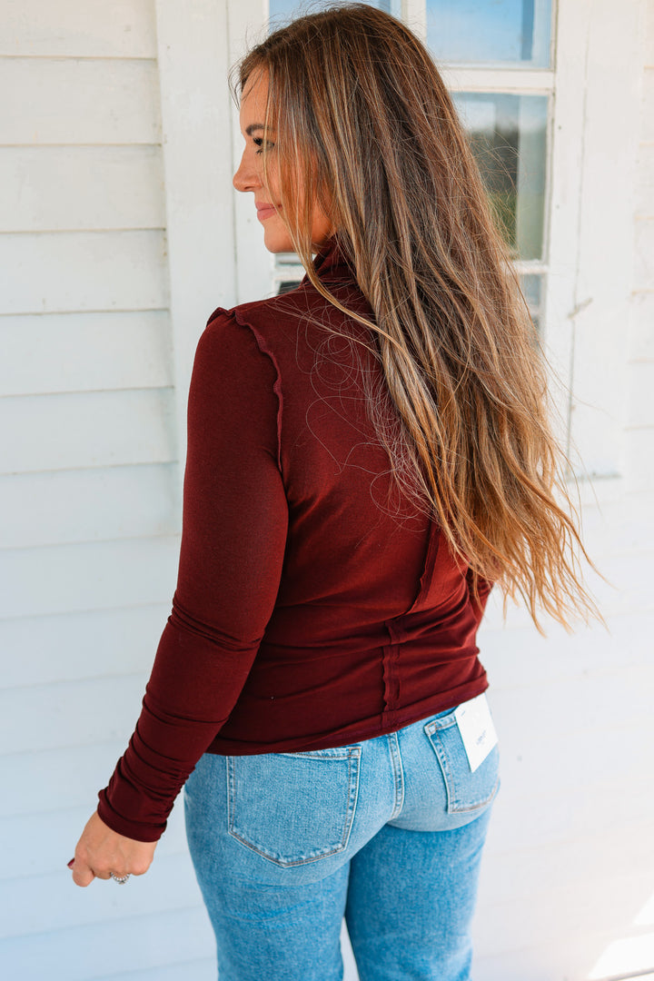 Teagan Turtleneck Top - Burgundy