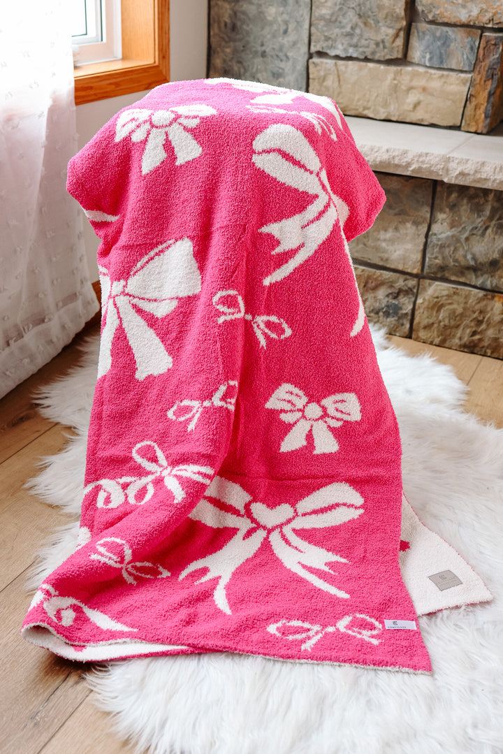 Ribbon Comfy Luxe Blanket - Fuchsia
