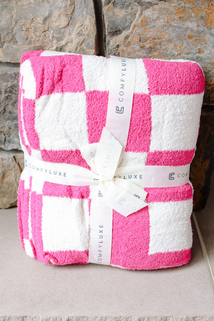 Checkerboard Comfy Luxe Blanket - Fuchsia