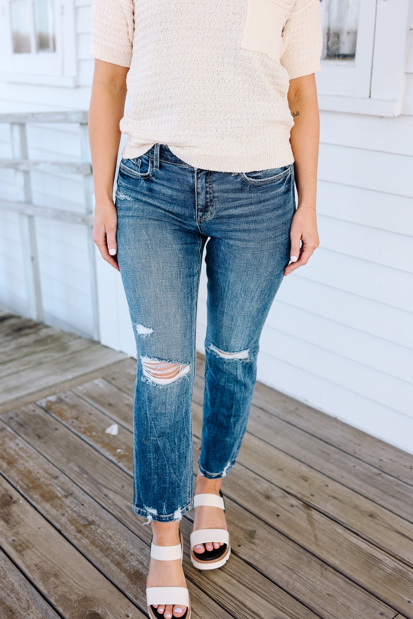 Easton Mid Rise Distressed Crop Straight Jean