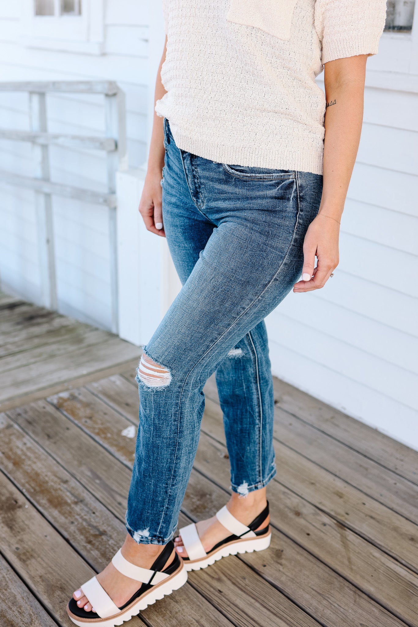Easton Mid Rise Distressed Crop Straight Jean