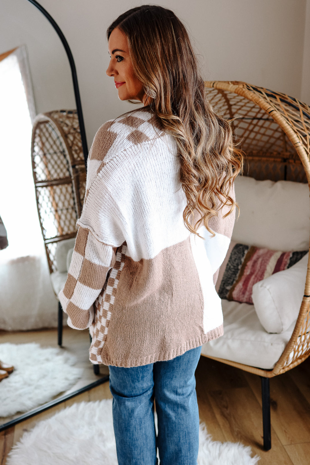 Haven Checkered Crochet Cardigan - Mocha