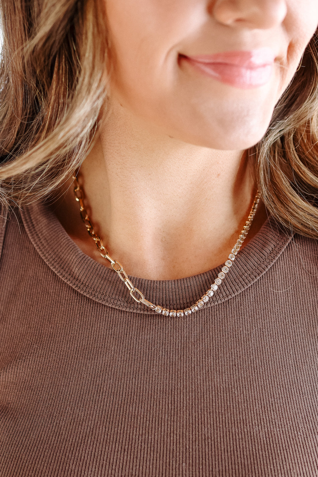 Paperclip Rhinestone Tennis Necklace