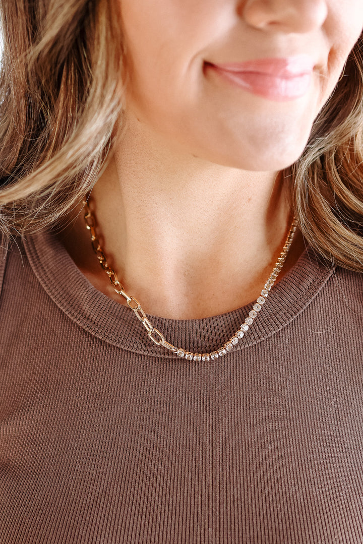 Paperclip Rhinestone Tennis Necklace