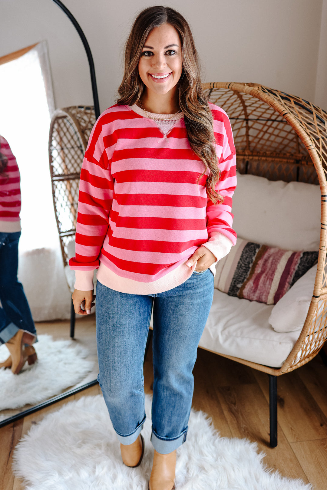 Poppy Striped Sweatshirt - Red
