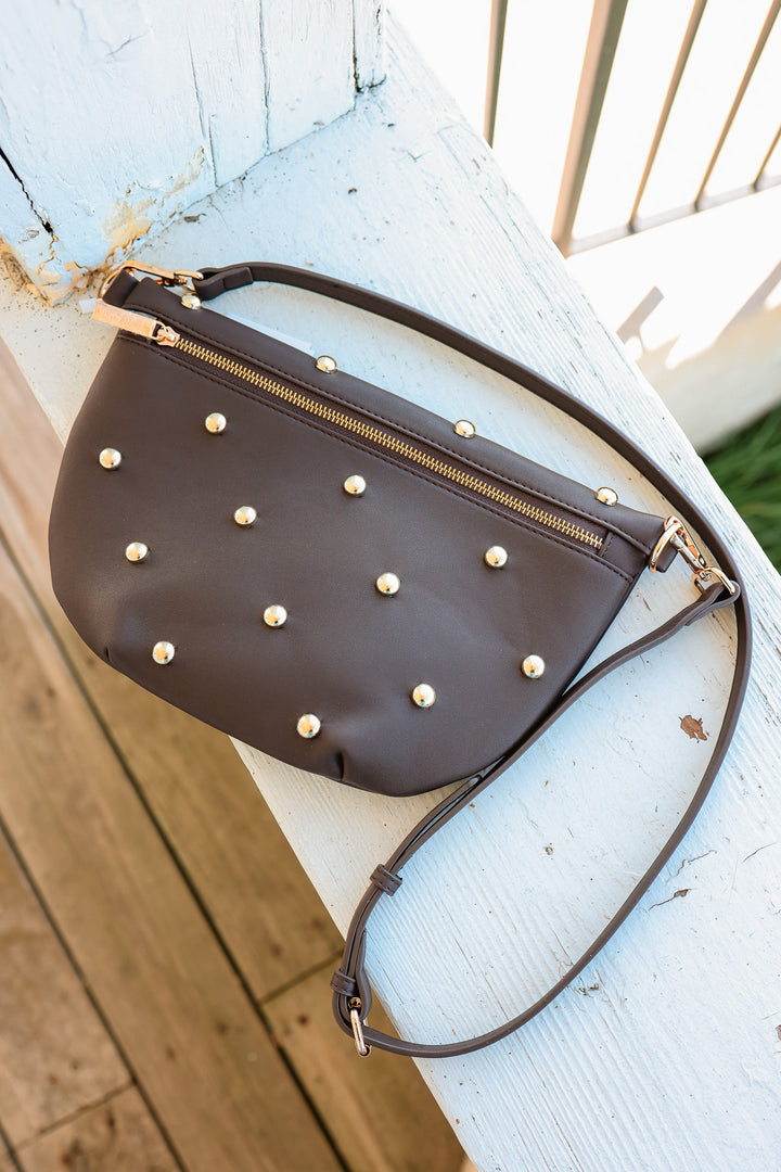 Chic Gold Studded Westlyn Bum Bag - Chocolate