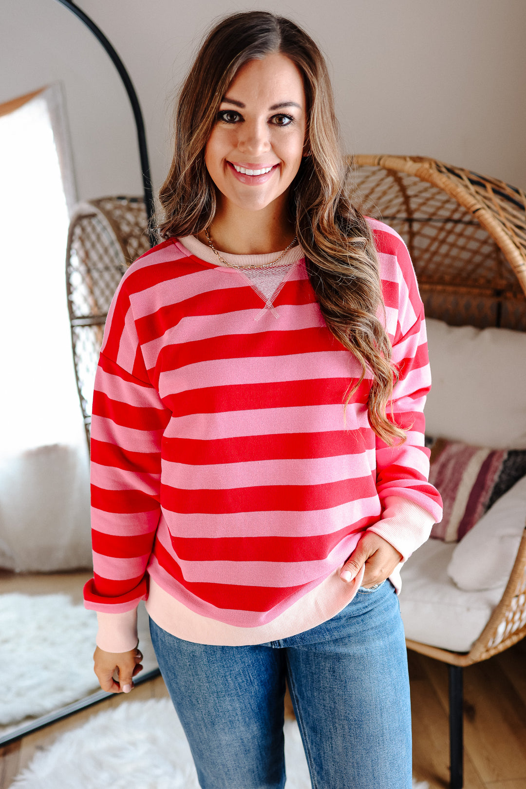 Poppy Striped Sweatshirt - Red