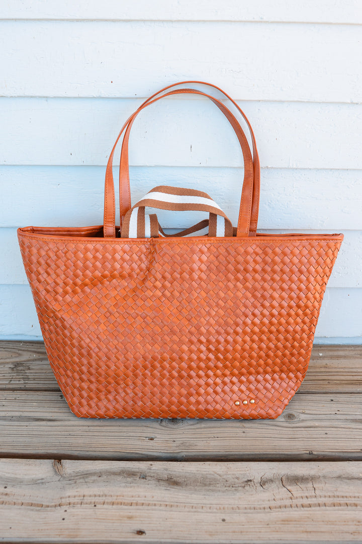 Woven Tiffany Organizer Tote Bag - Brown