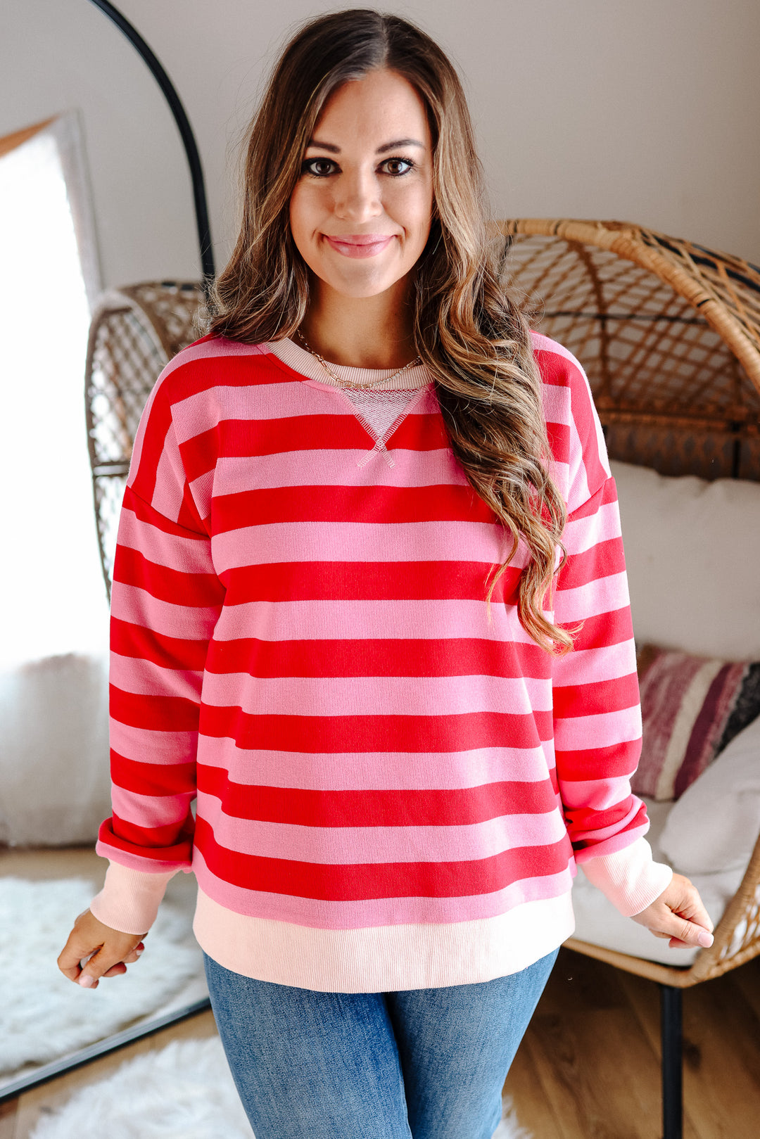 Poppy Striped Sweatshirt - Red