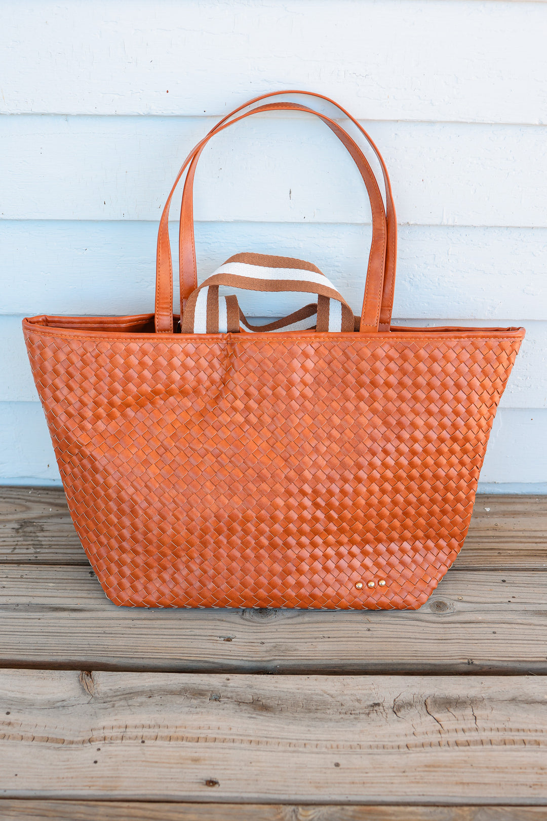 Woven Tiffany Organizer Tote Bag - Brown