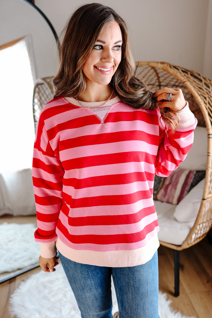 Poppy Striped Sweatshirt - Red