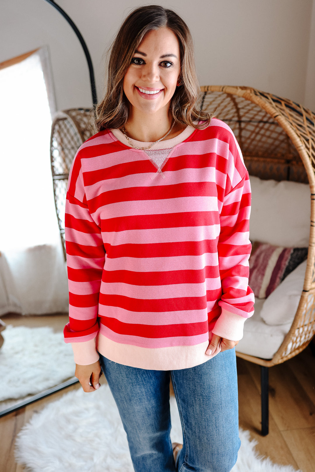 Poppy Striped Sweatshirt - Red