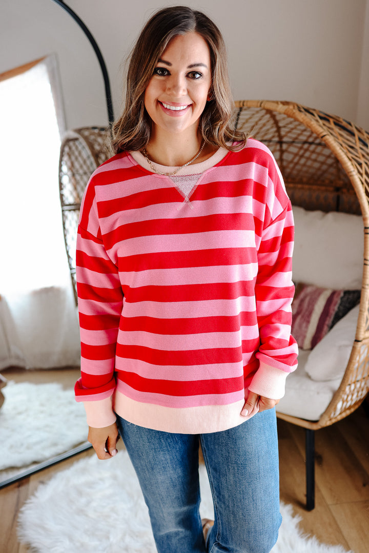 Poppy Striped Sweatshirt - Red