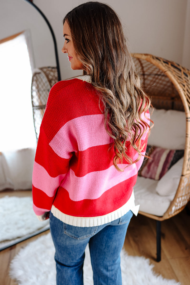 Nola Crewneck Striped Sweater - Pink/Red