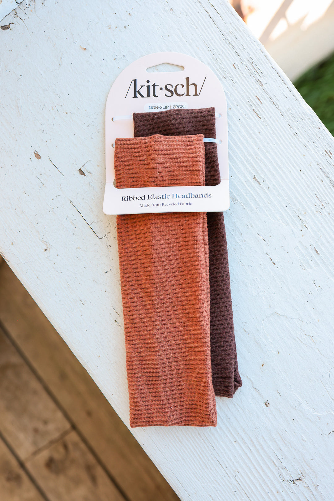 Recycled Fabric Ribbed Elastic Headbands 2pc Set - Mocha & Chocolate