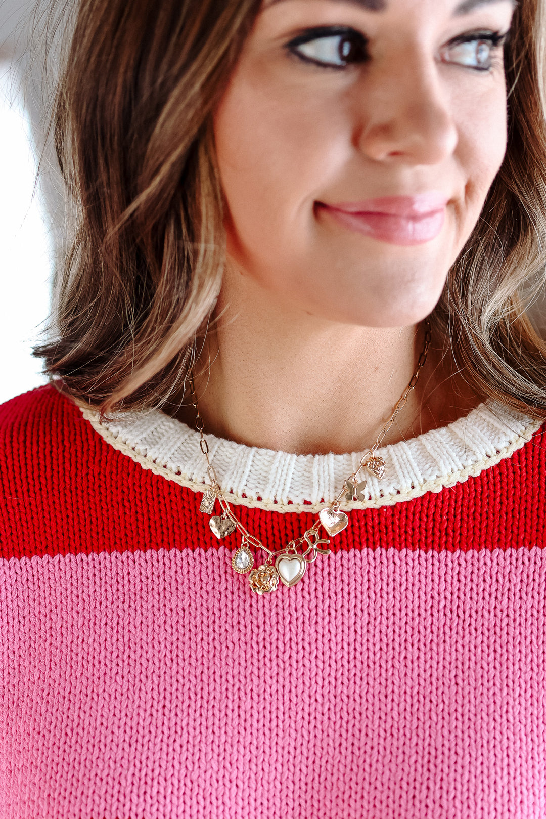 Bow Heart Flower Charm Necklace