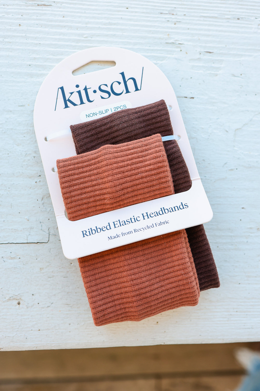 Recycled Fabric Ribbed Elastic Headbands 2pc Set - Mocha & Chocolate