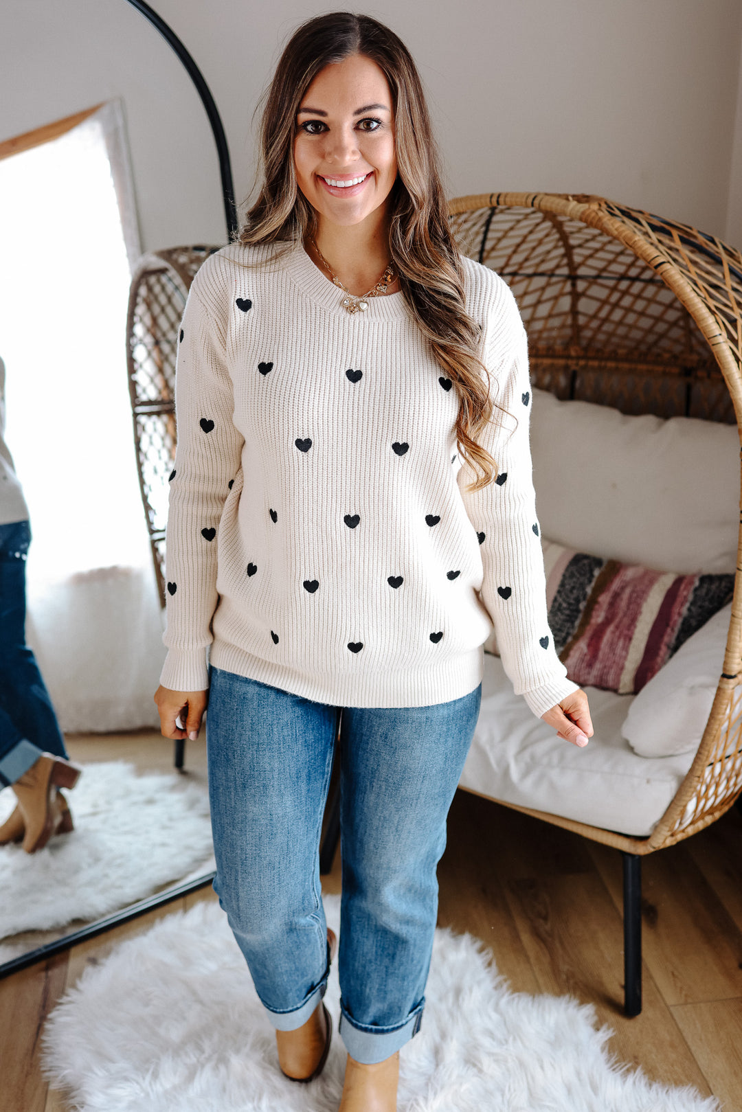 Confetti Heart Sweater - Beige/Black