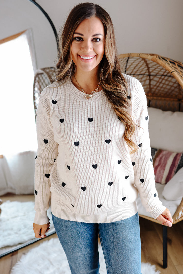 Confetti Heart Sweater - Beige/Black
