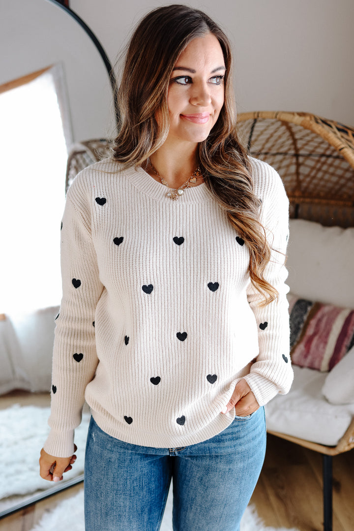 Confetti Heart Sweater - Beige/Black