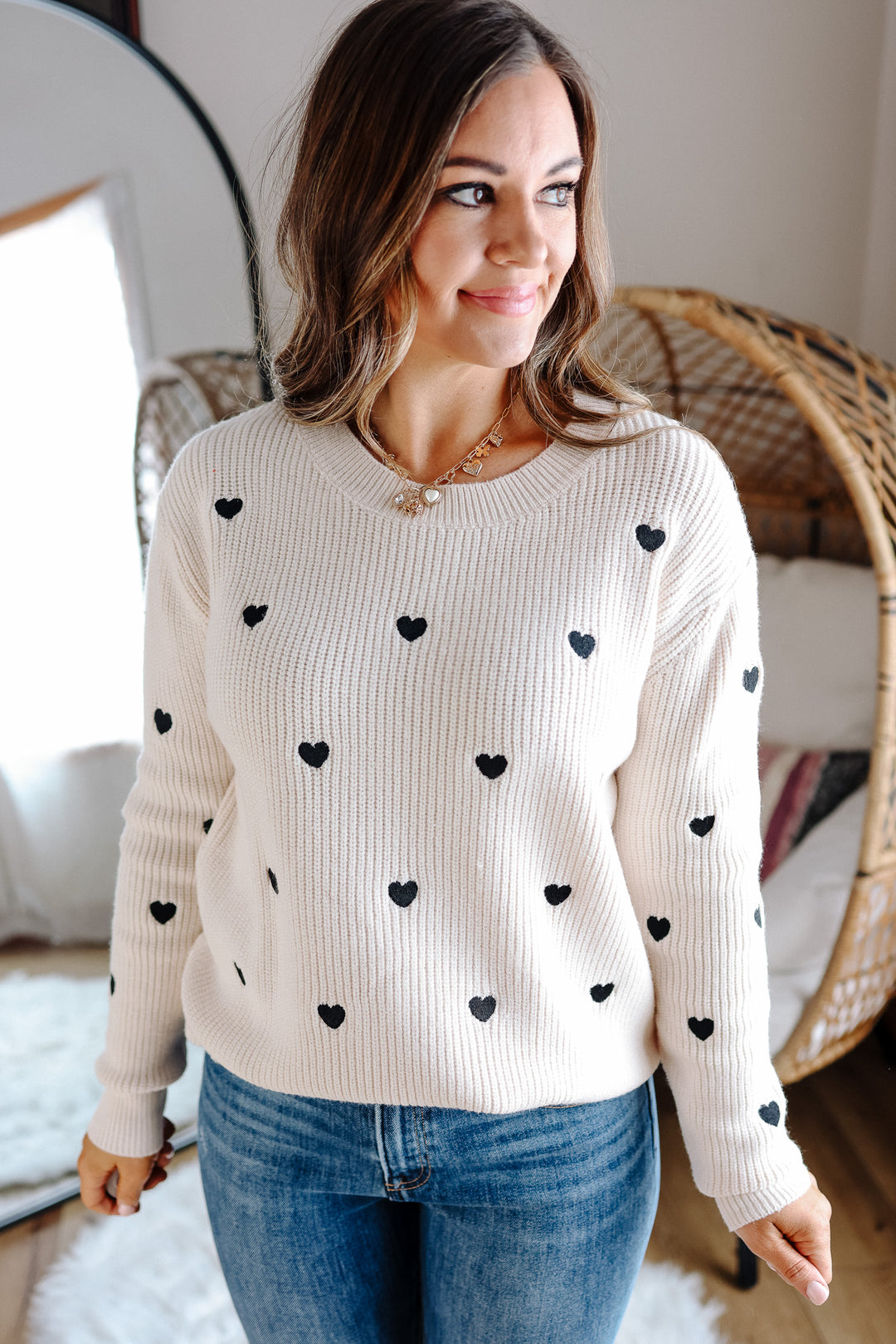 Confetti Heart Sweater - Beige/Black