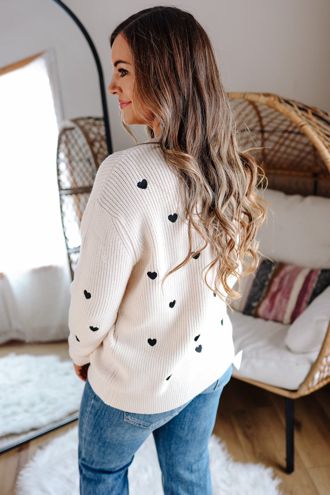 Confetti Heart Sweater - Beige/Black