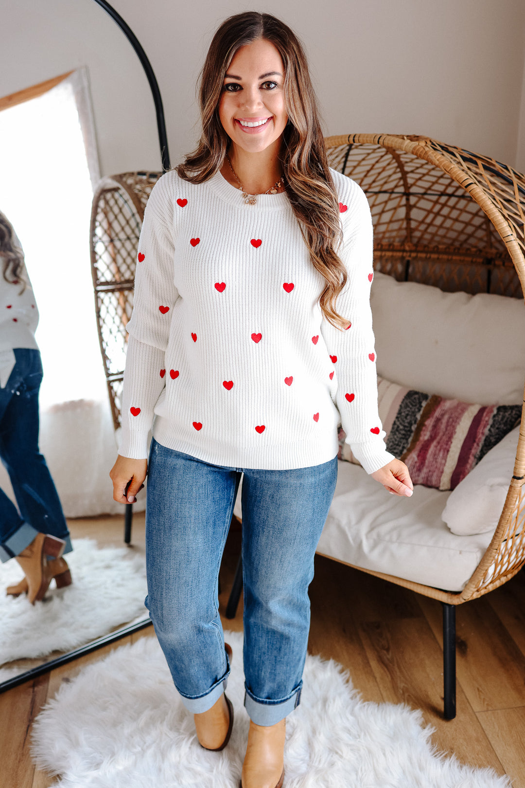 Confetti Heart Sweater - Ivory/Red