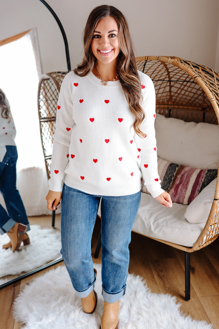 Confetti Heart Sweater - Ivory/Red