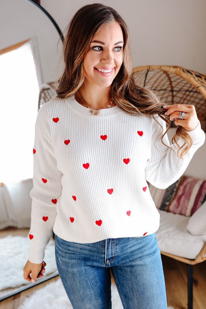 Confetti Heart Sweater - Ivory/Red