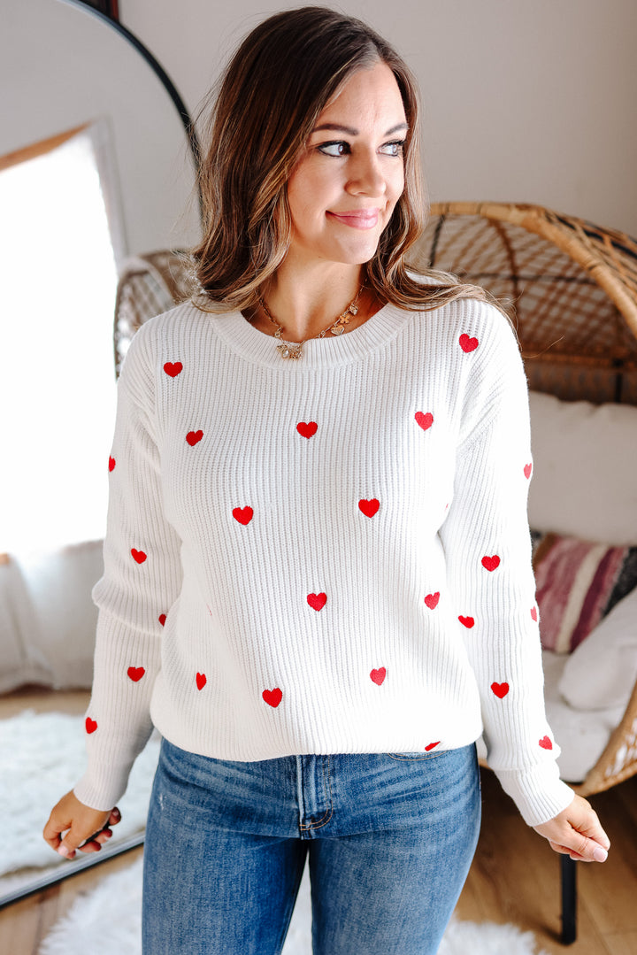Confetti Heart Sweater - Ivory/Red