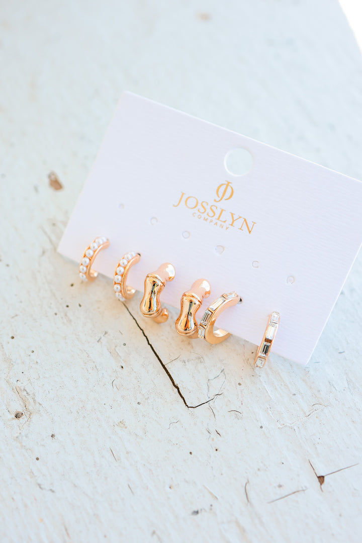 Pearl Rhinestone Multi Hoop Trio Earrings