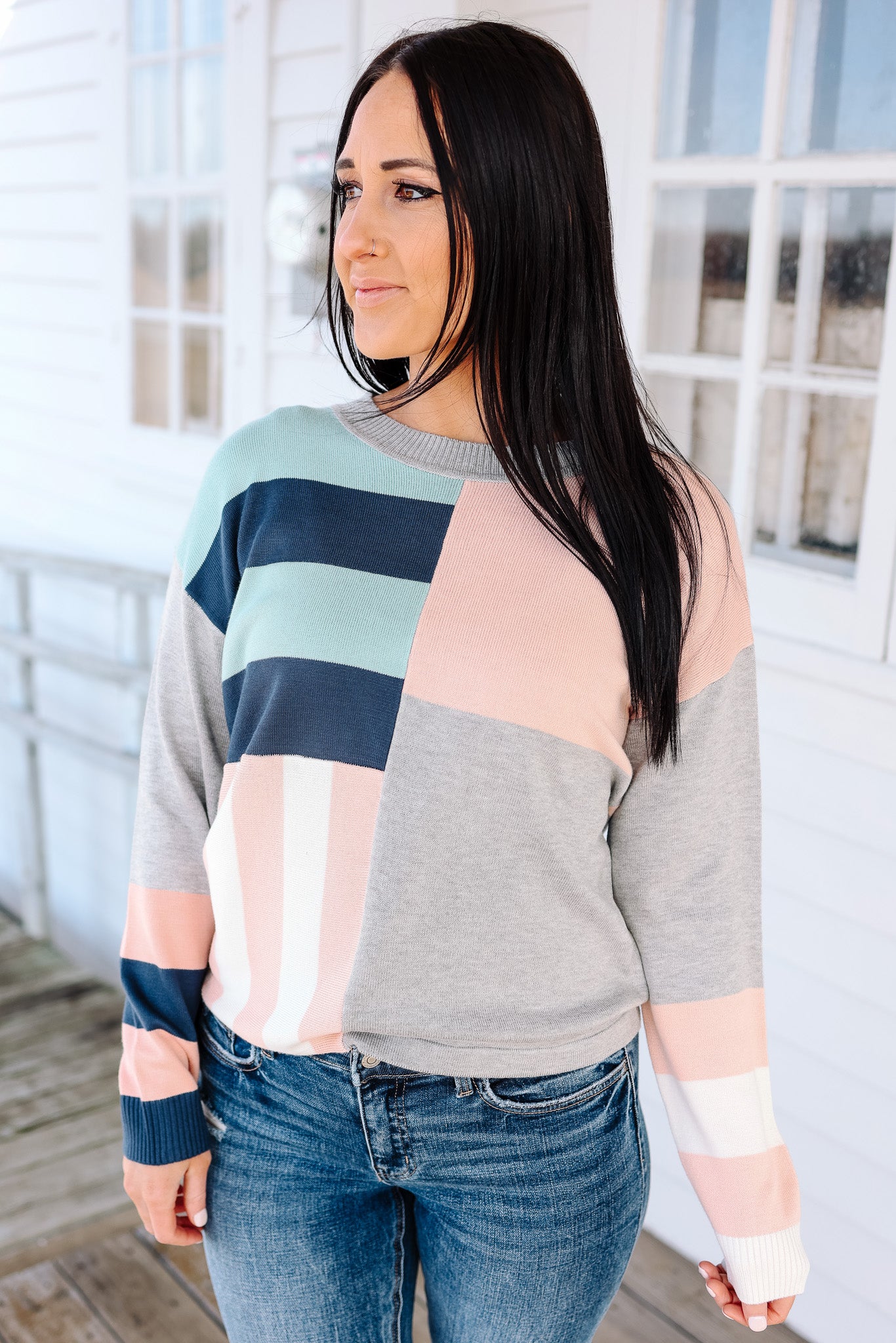 Sky Mixed Stripe Sweater