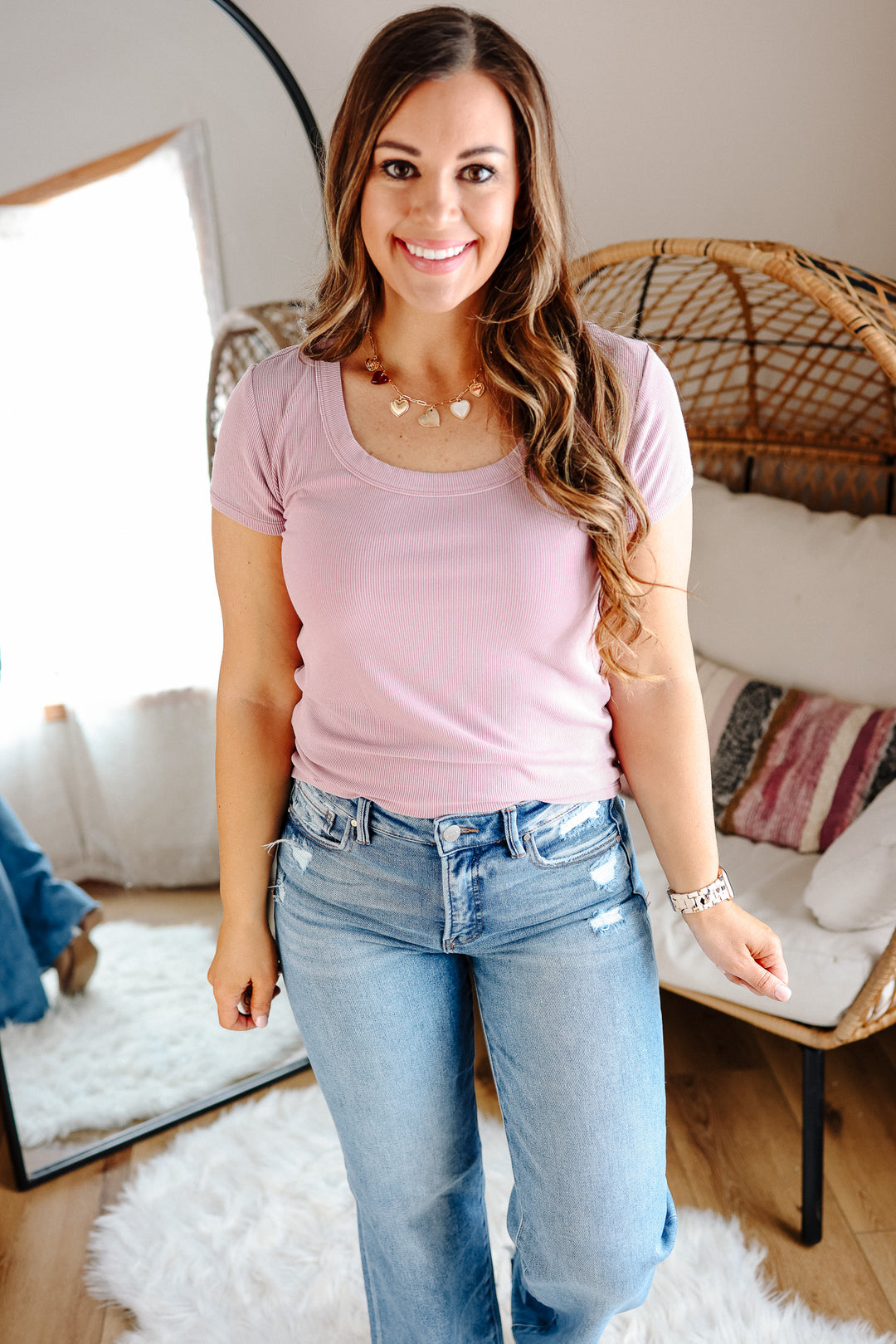 Lydia Scoop Neck Tee - Peony Pink