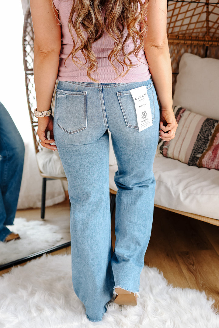 RISEN: Baylor Tummy Control Mid Rise Wide Jeans - Medium