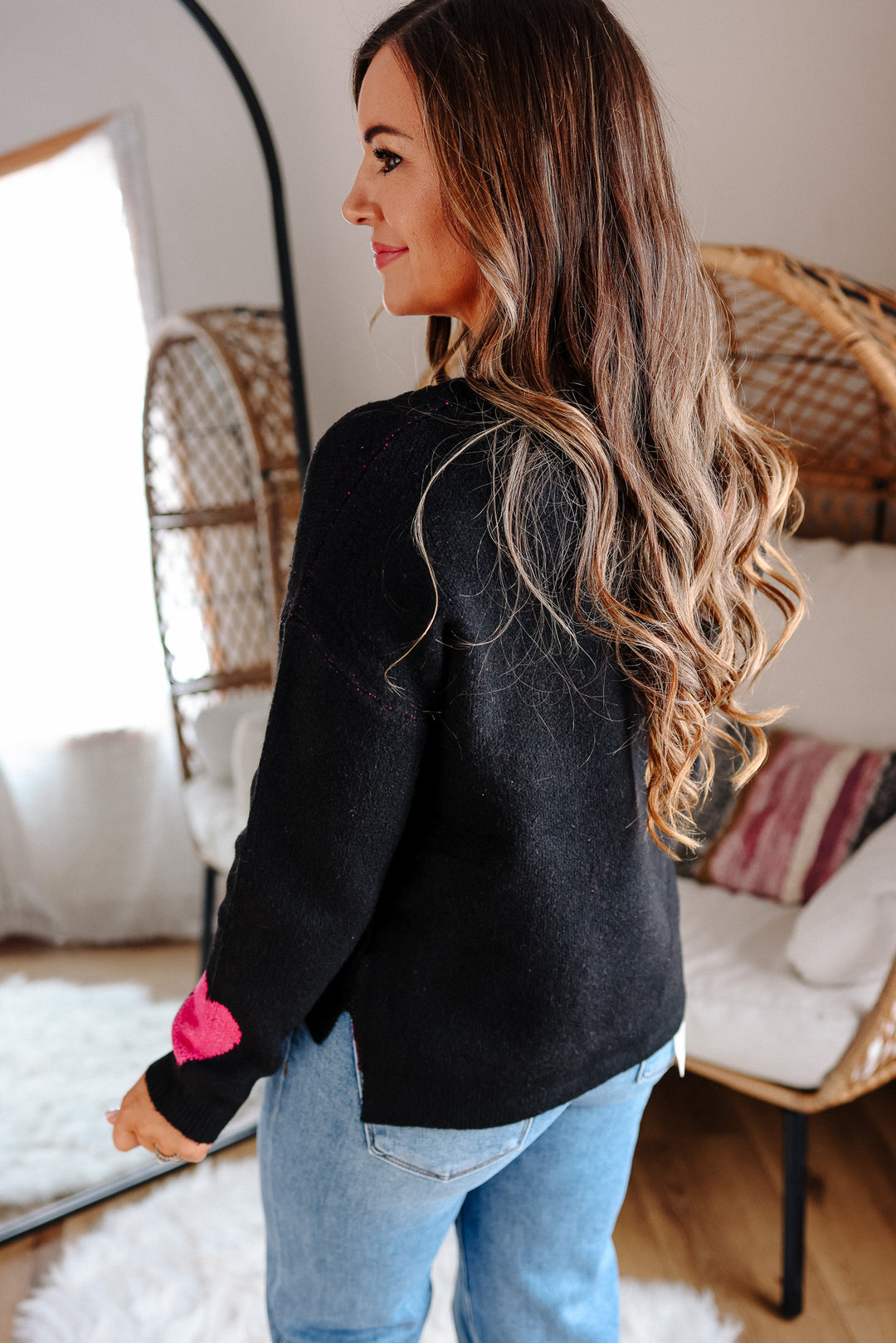 Valentine Heart Cropped Sweater - Black