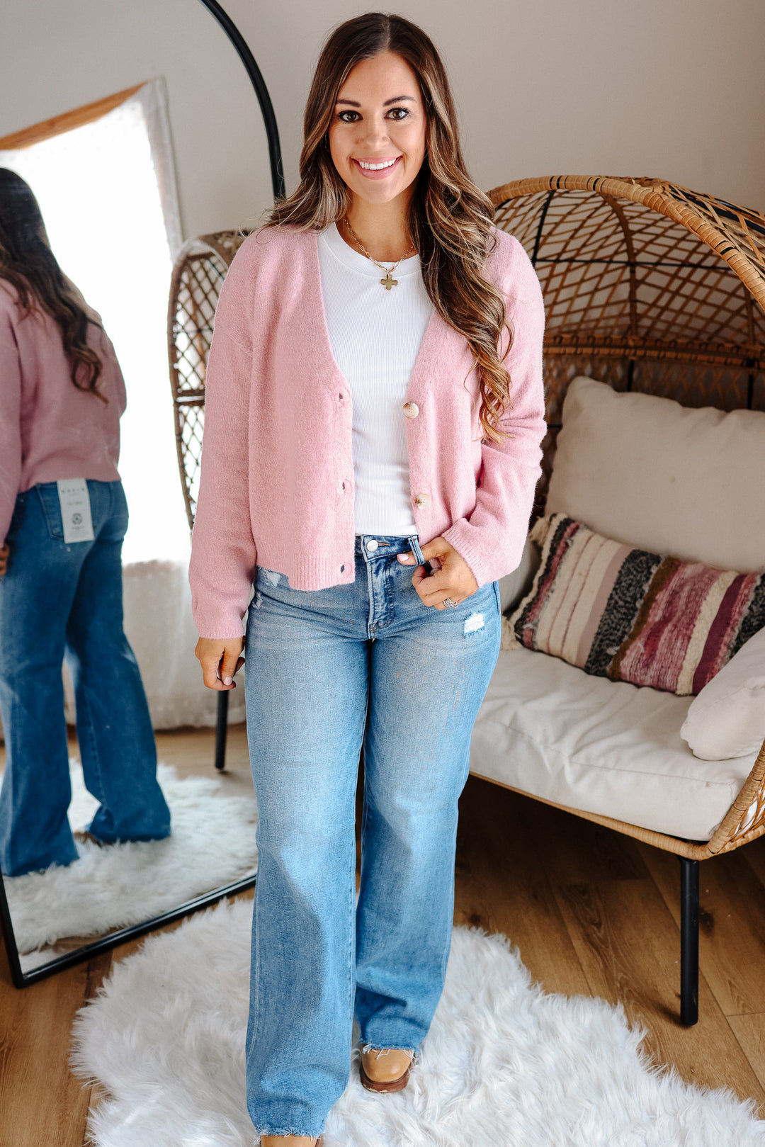 Brianna Button Down Cardigan - Blush