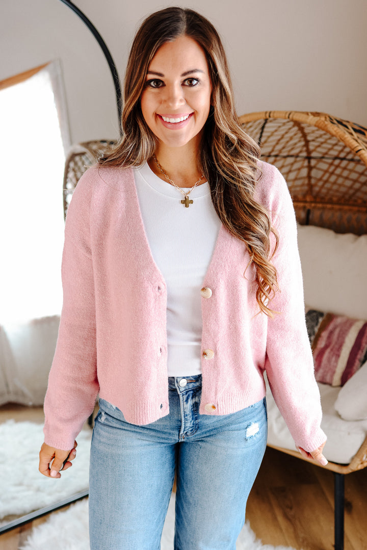 Brianna Button Down Cardigan - Blush