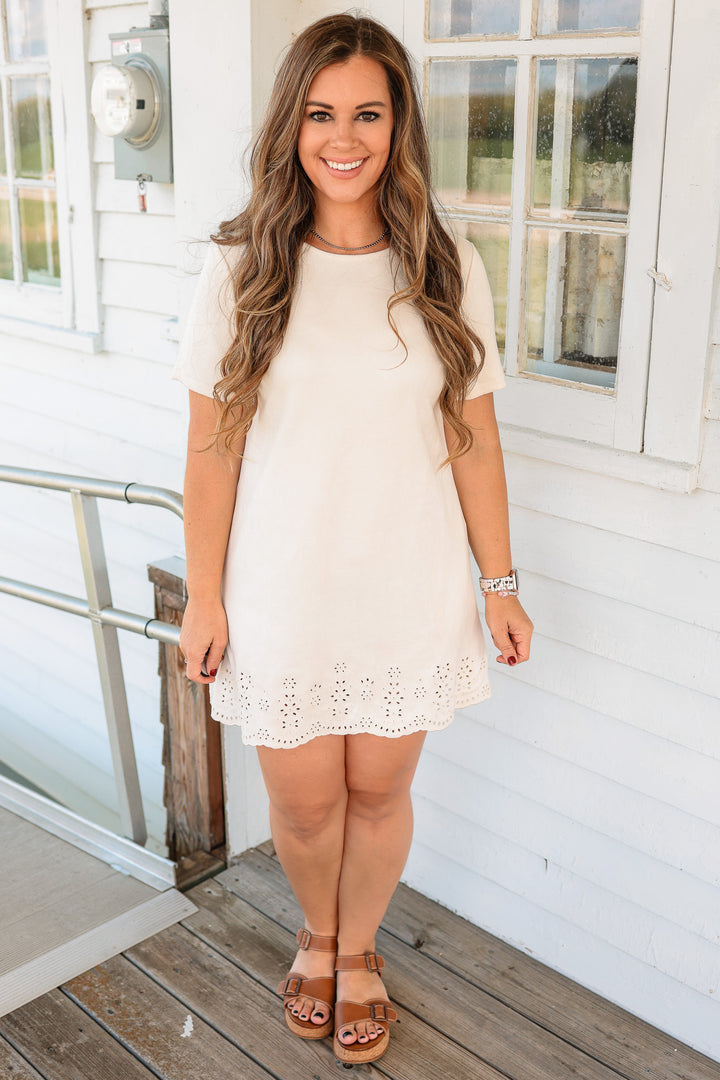 Lola Faux Suede Mini Dress - Ecru