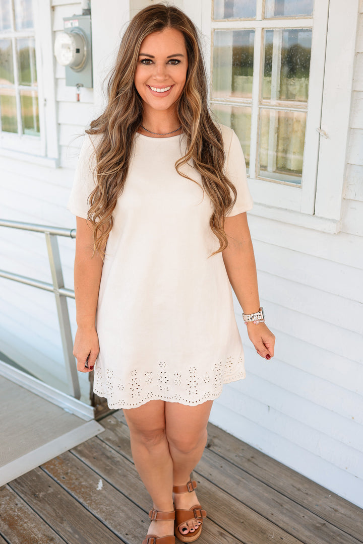 Lola Faux Suede Mini Dress - Ecru