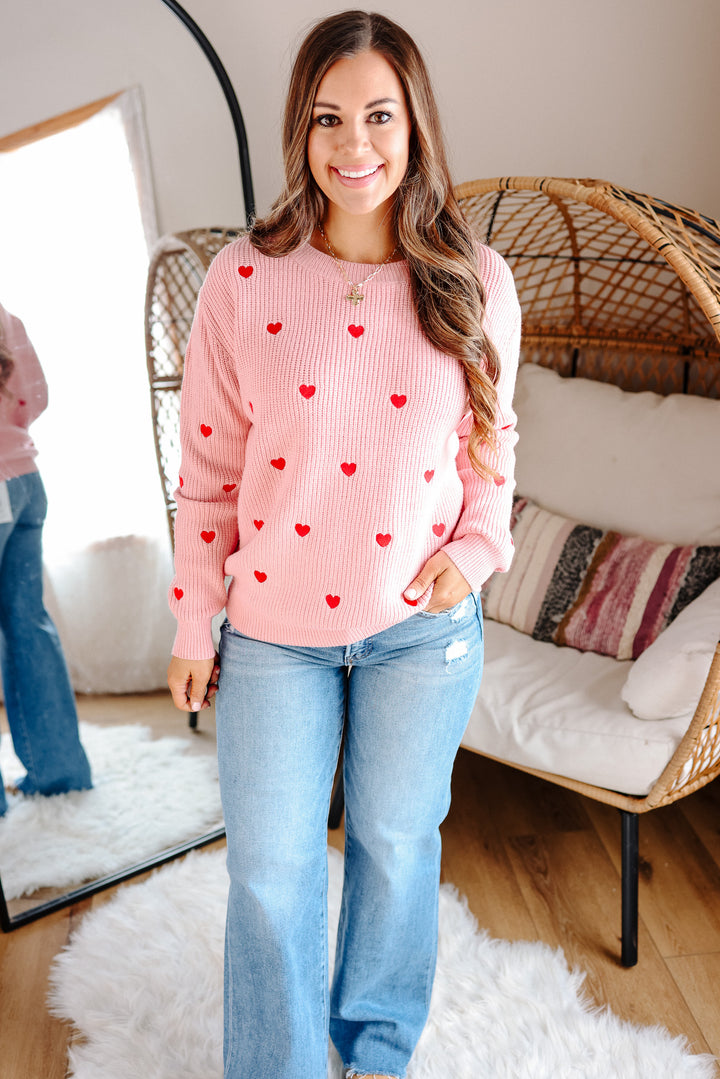 Confetti Heart Sweater - Blush/Red