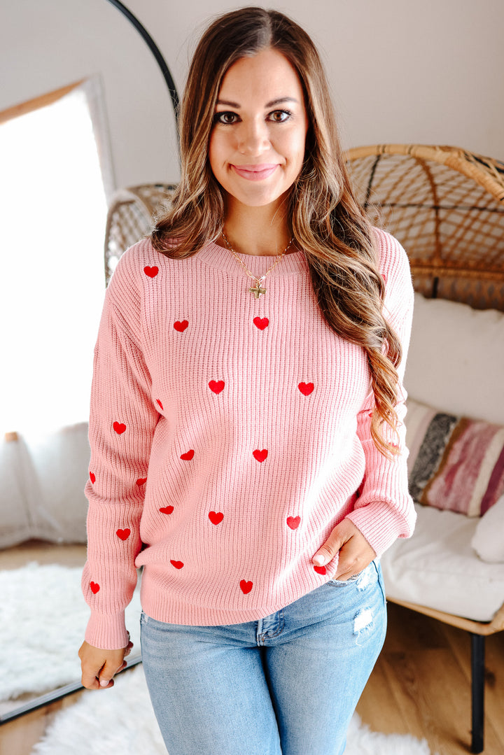 Confetti Heart Sweater - Blush/Red