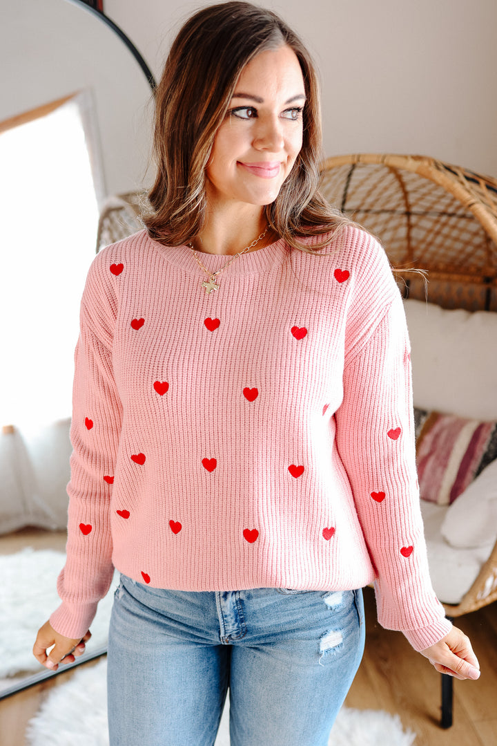 Confetti Heart Sweater - Blush/Red