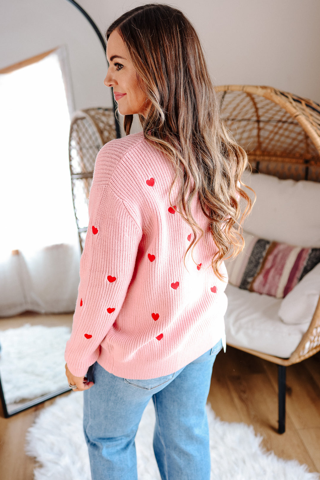Confetti Heart Sweater - Blush/Red