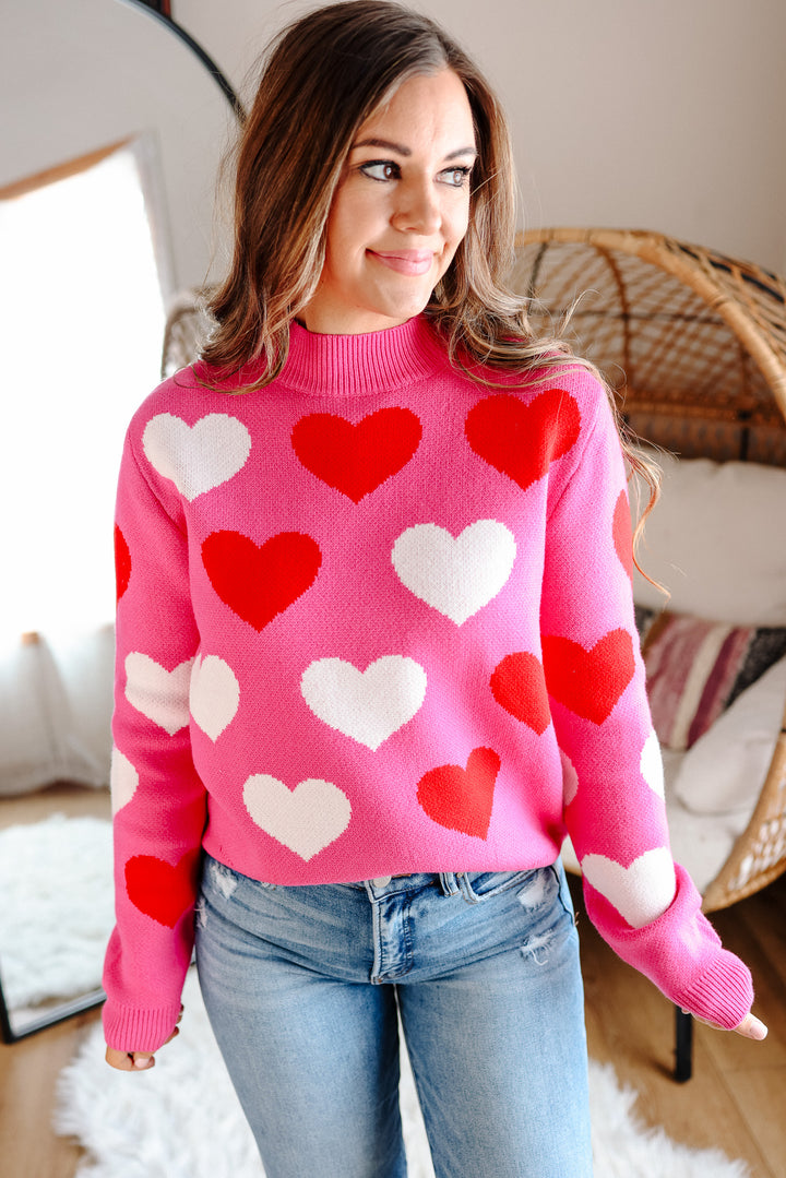 Sweetheart Mock Neck Sweater - Hot Pink