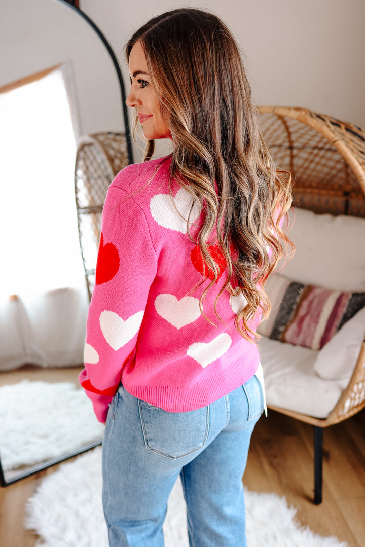 Sweetheart Mock Neck Sweater - Hot Pink
