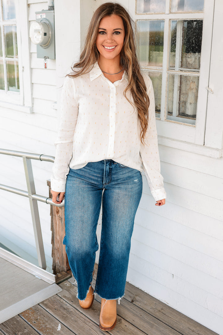 Etta Lurex Clip Dot Button Down Shirt
