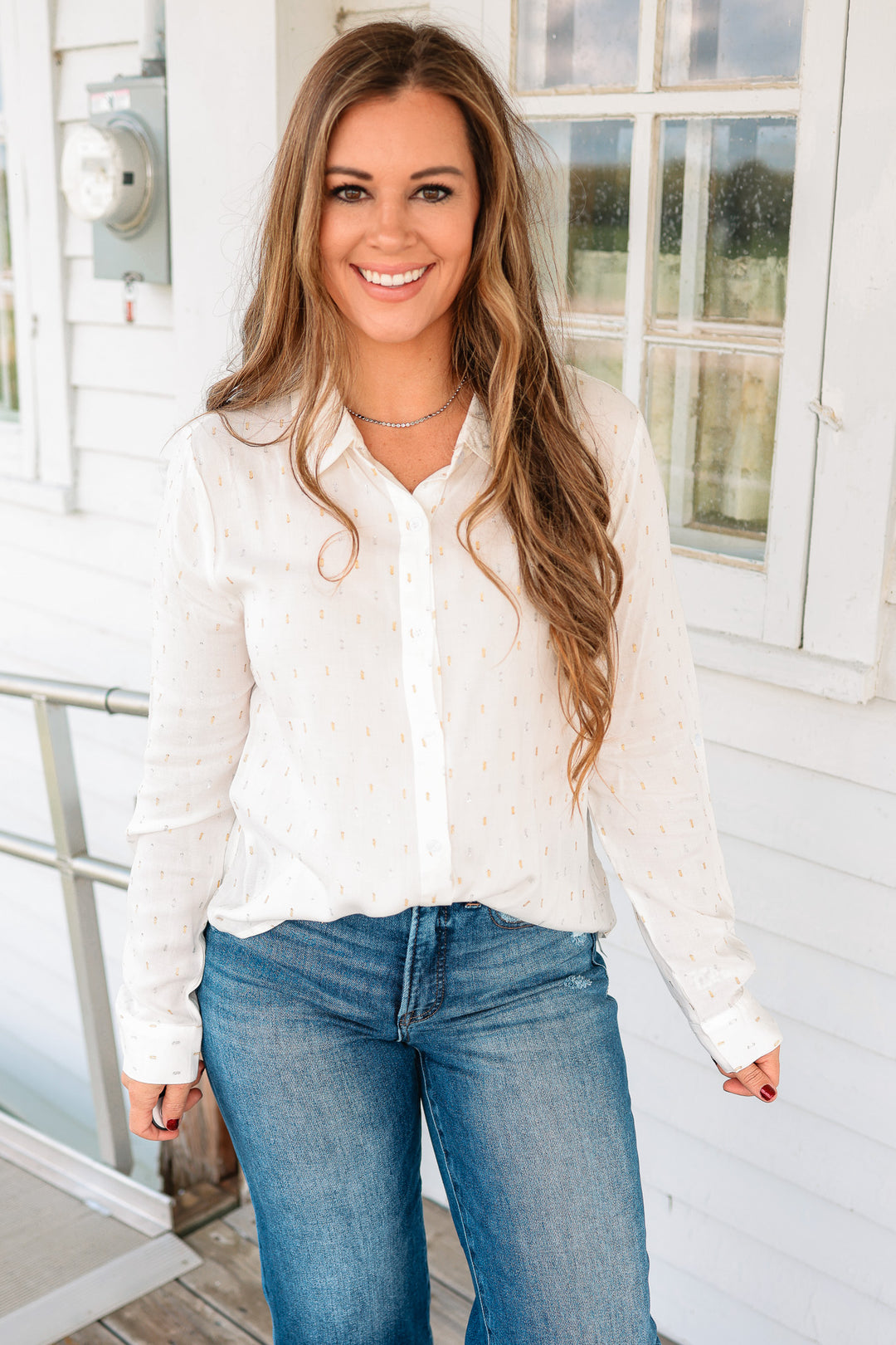 Etta Lurex Clip Dot Button Down Shirt