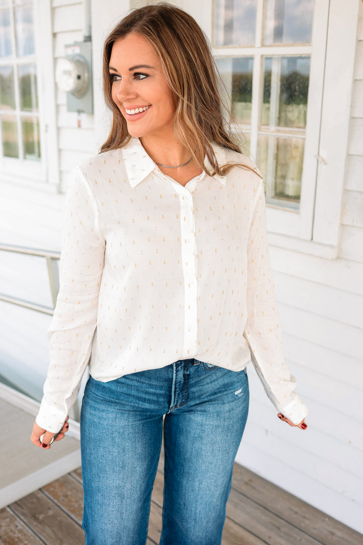 Etta Lurex Clip Dot Button Down Shirt