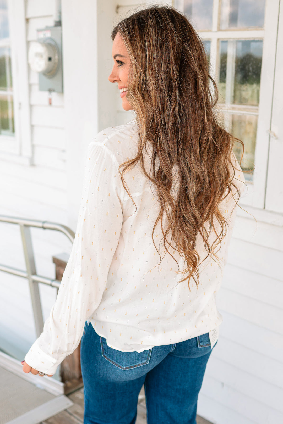Etta Lurex Clip Dot Button Down Shirt